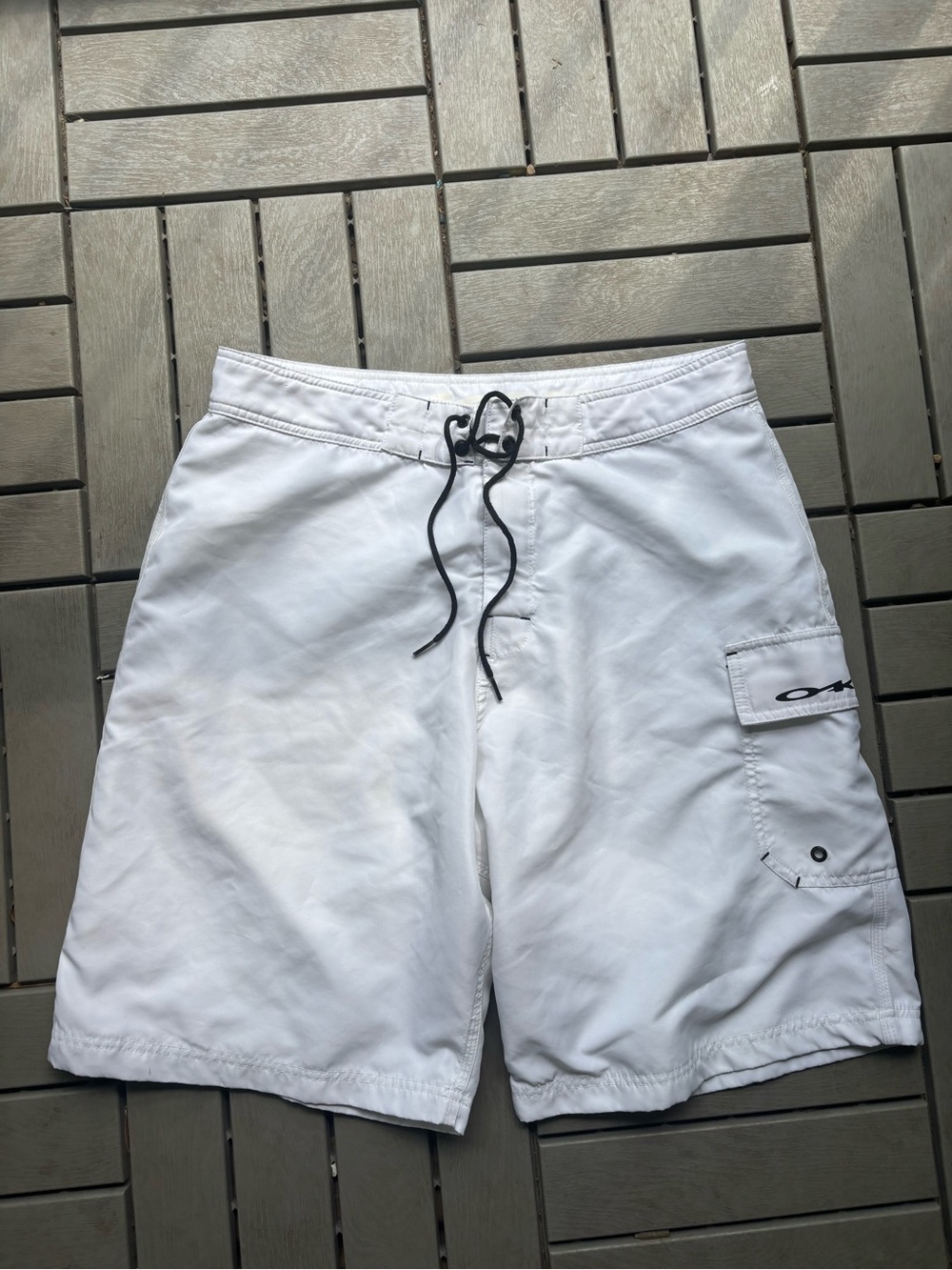 Oakley Software White Swim Shorts with Black Drawstring